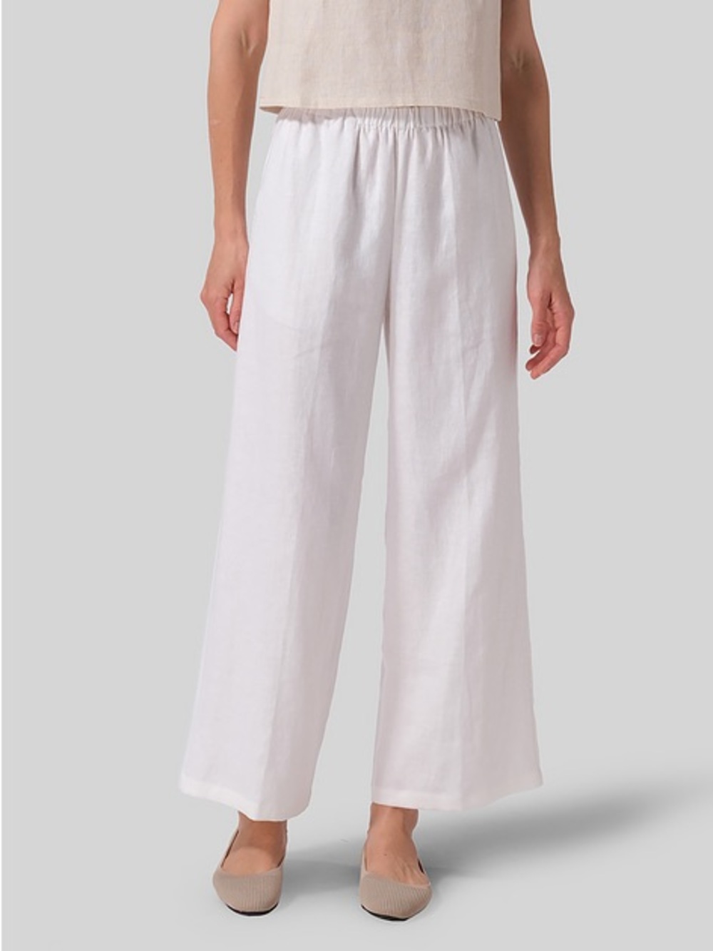 Briggs New York White Wide-Leg Elastic Waist Linen Pants
